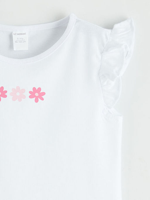 Bisiklet Yaka Bask?l? K?z ?ocuk Ti??rt