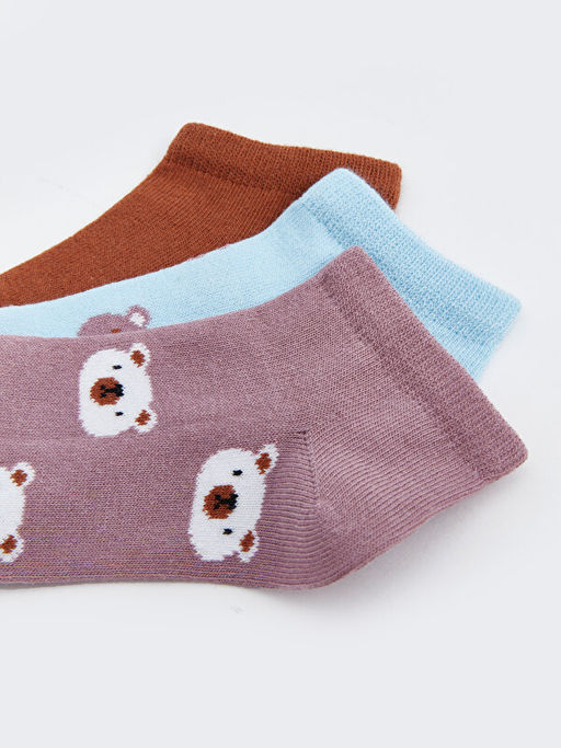 Bask?l? Erkek ?ocuk Patik ?orap 3l?