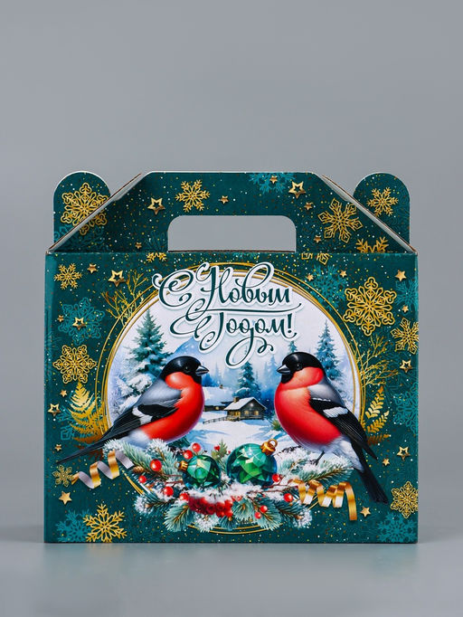 Цена за 5 шт. Коробка подарочная складная "Снегири" 23 х 8,5 х 23 см