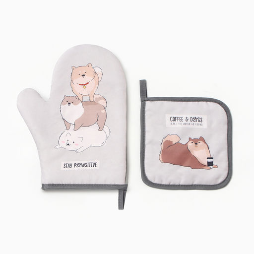 Набор кухонный «Cofee&dogs» варежка-прихватка 20×27 см, прихватка 17×17 см 100% п/э