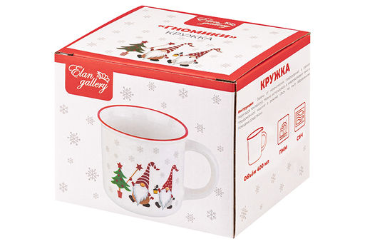 Кружка 400 мл 13*9,5*8,8 см Гномики с елкой с красной каймой NEW BONE CHINA - Elan gallery фото 4