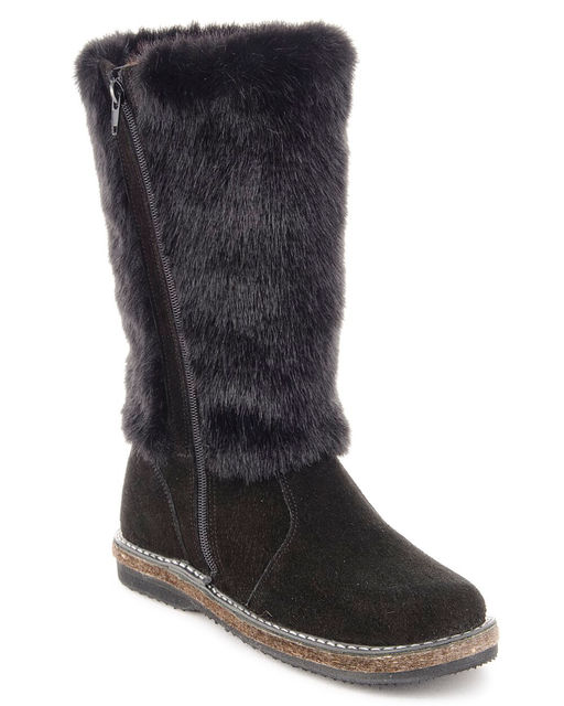 Унты женские на войлочной подошве.Черн., Замша. Черная "норка". Молния