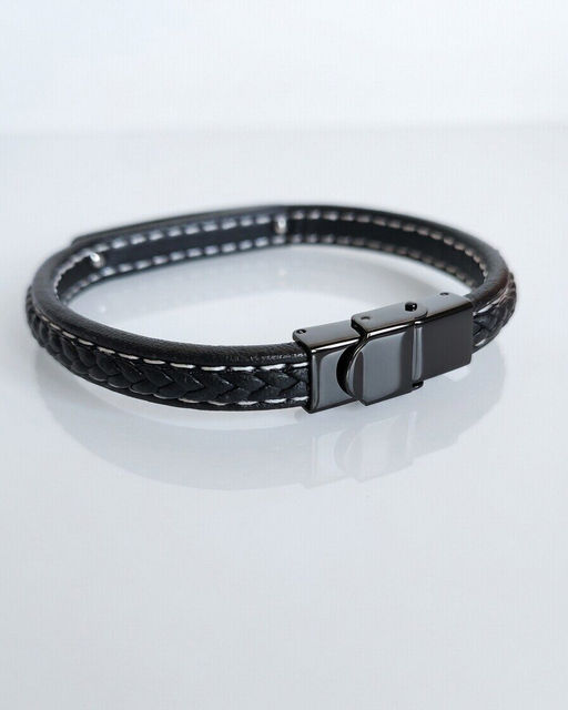 Браслет из стали на кожаном ремешке