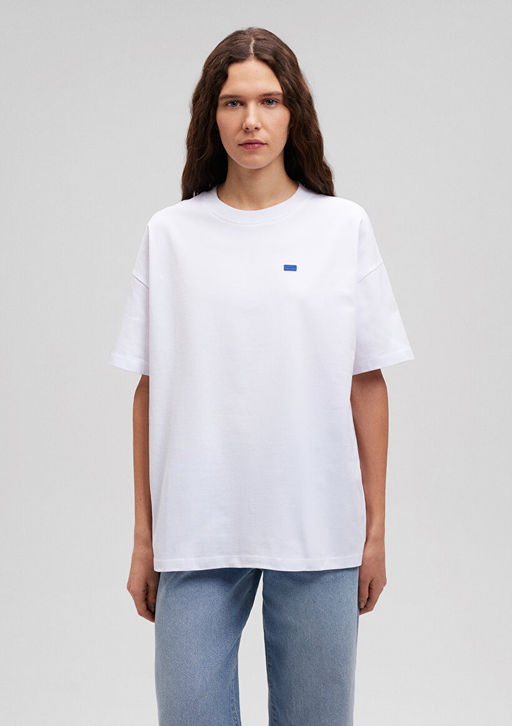 Bisiklet Yaka Basic Beyaz Tisort - Mavi фото 3