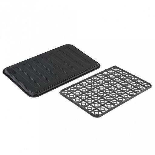 Сушилка-поднос настольная для посуды пластмассовая 43х31х3,5см, с решеткой для сушки, антрацит-серый (Россия)