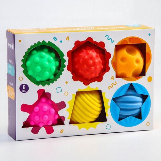 Развивающие тактильные мячики Крошка Я «Цвета и формы», с пищалкой, в наборе 6 шт.
