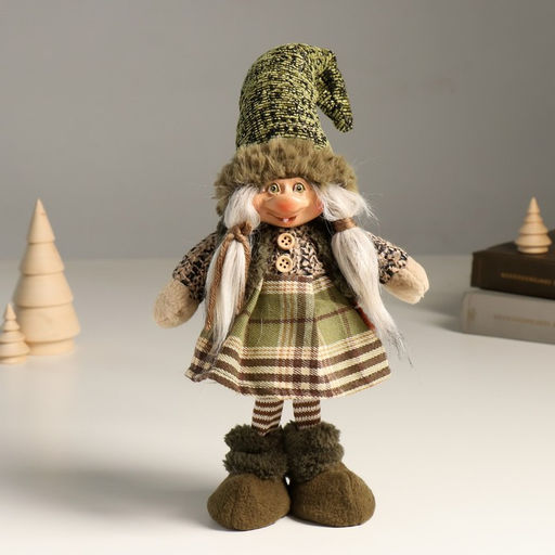 Интерьерная кукла текстильная «Кикиморка в зелёном наряде в колпаке», 32 см