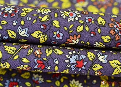 Импорт. хлопок Сказочный вьюнок на серо-фиолетовом, ш.1.48м, хлопок-100%, 115гр/м.кв - Купава фото 3