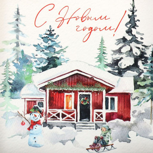 Цена за 5 шт. Коробка для макарун «С Новым годом!», акварельный рисунок, 12×12×3.5 см