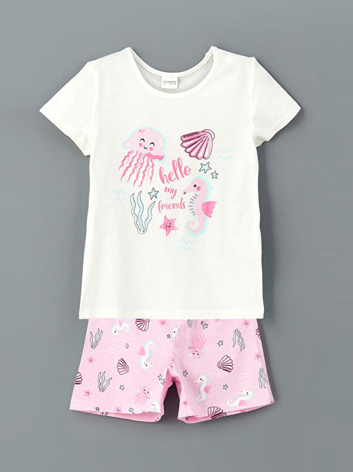 Bask?l? K?z ?ocuk ?ortlu Pijama Tak?m?