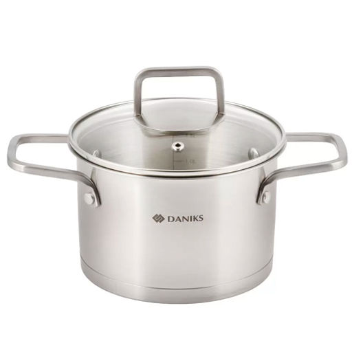 Кастрюля нерж, 2.9 л, с крыш, крыш стекло, Daniks, Ирати, индукц, SD-01369-18 (505742)