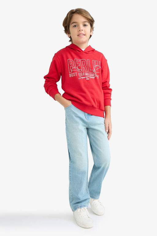Kap__onlu Bask_l_ Sweatshirt Erkek _ocuk - Defacto фото 2