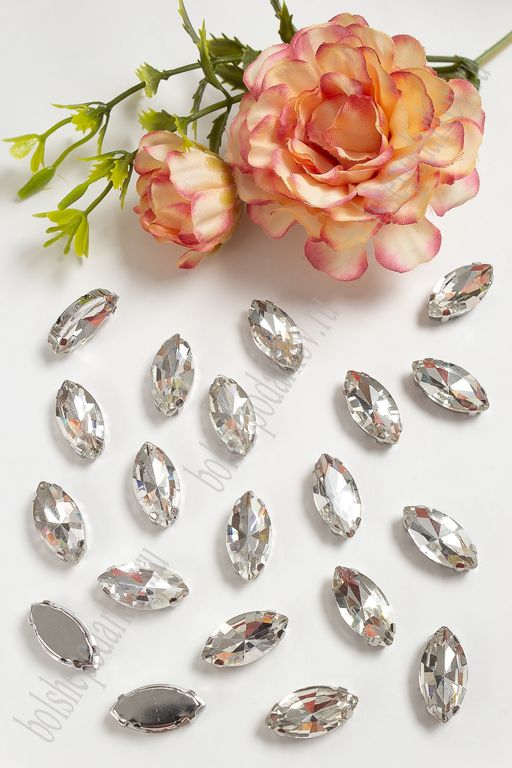 Стразы пришивные 18 мм "Овал заостренный" (20 шт) SF-3712, серебро №1