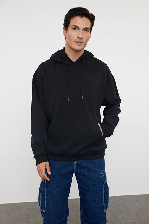 Siyah Oversize/Geni_ Kesim Kap__onlu __i Polar/S_cak Tutan Sweatshirt TMNAW23SW00195 - Trendyolmilla фото 2