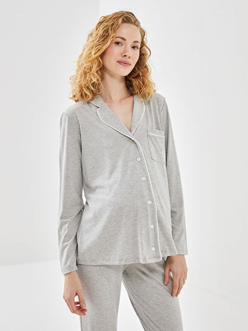 G?mlek Yaka Nak??l? Hamile Pijama Tak?m?