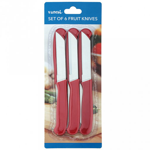 Нож для овощей 77мм, лезвие из нержавеющей стали, цветная пластмассовая ручка с отверстием в ассортименте: синий; красный; зеленый Гамма с зубчиками (Китай) Цена указана за штуку. В блистере 6 штук. - Домашняя мода фото 3