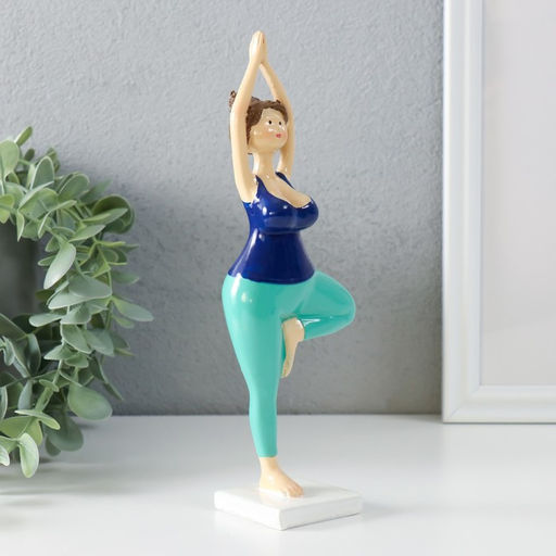 Цена за 2 шт. Фигурка полистоун «Пышечка: йога поза дерева», сине-бирюзовая, 7×4.5×20.5 см
