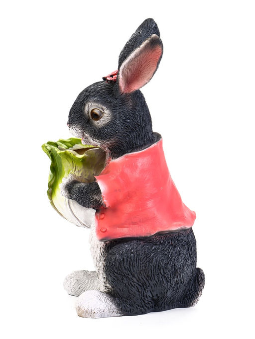 Садовая фигура из полистоуна Зайчик с капустой, 18?17?31 см, с кашпо