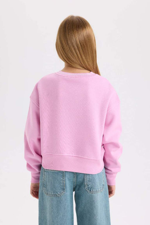 Толстовка из плотной ткани с v-образным вырезом и принтом из мягкой нечеткой ткани с низкими рукавами для девочек - Defacto фото 6