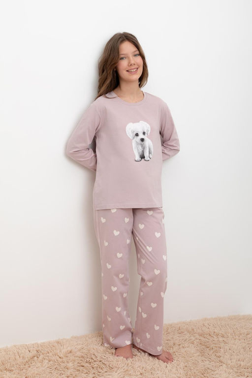 КБ 2830/розово-сиреневый,сердечки пижама для дев