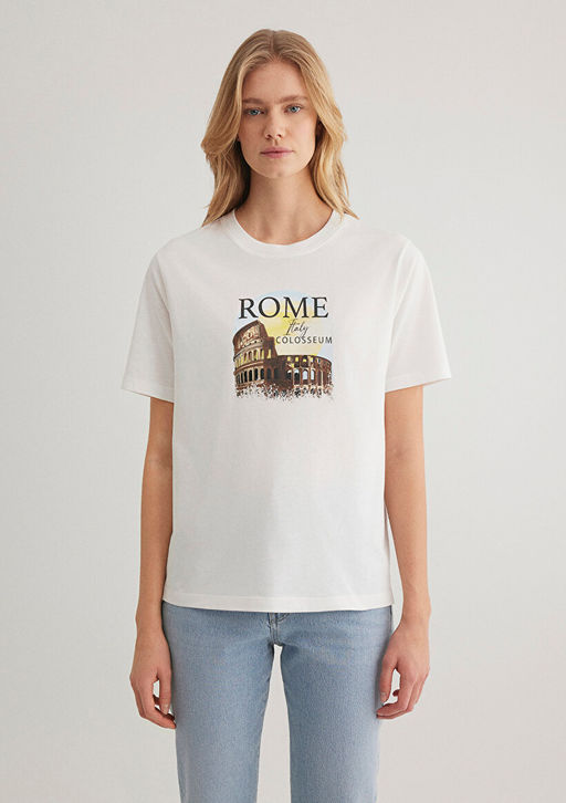 Rome Bask?l? Beyaz Tisort - Mavi фото 4