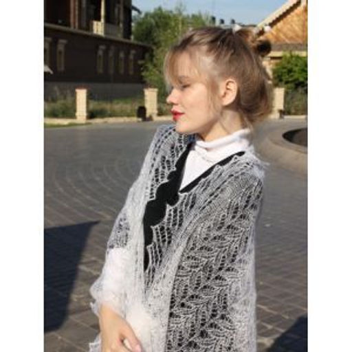 102 Палантин Снежинка белый 200см * 70см - Оренбургский пуховый узор фото 3