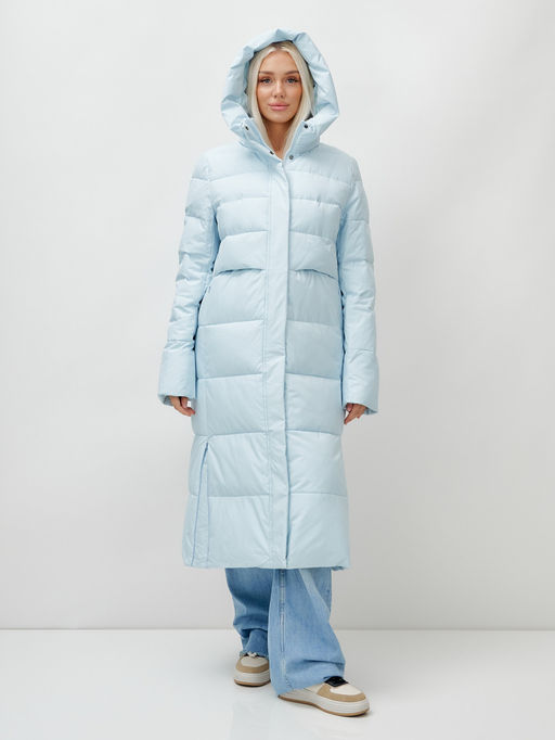 Пальто утепленное стеганное зимнее с капюшоном женское голубого цвета 9620Gl - Mtforce фото 6