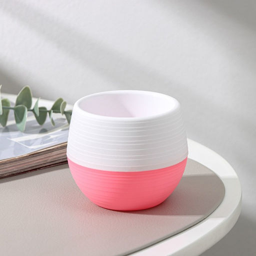 Цена за 3 шт. Горшок для цветов с поддоном «Япония», 125 мл, d=8 см, h=6.5 см, белый-розовый