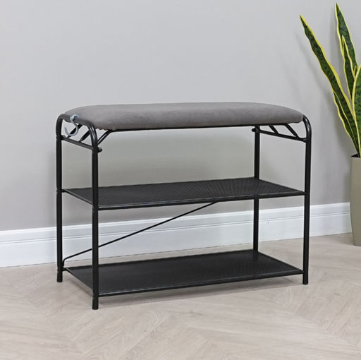 Подставка для обуви "Гранада 23_НБК" с сиденьем нубук (Черный)