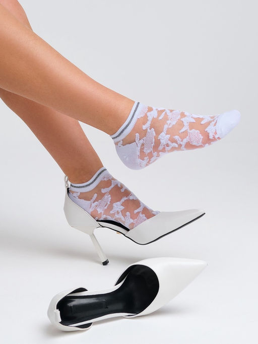 Цена за 2 шт. Носки стеклянные женские Цветочки, набор 2 пары, размер 35-37 (22-25 см), цвет белый, бежевый