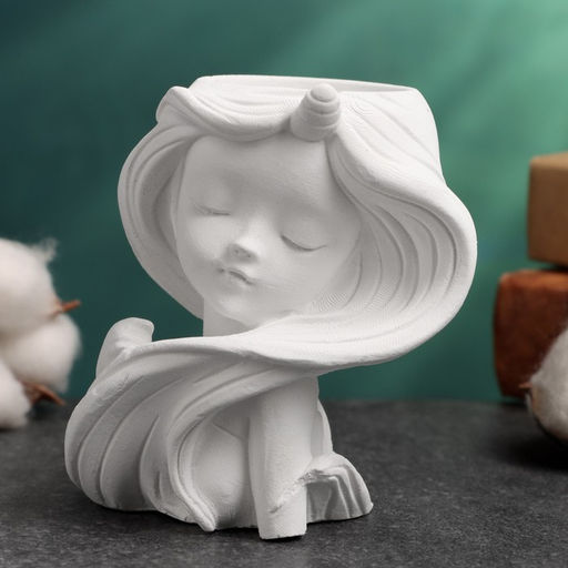 Декоративное кашпо для цветов Девушка с длинными волосами, 6?8?9 см, гипс, белое - Хорошие сувениры фото 2