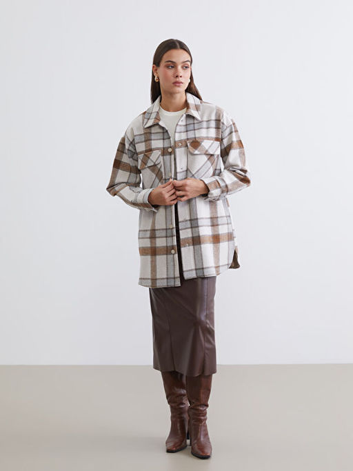 Ekose Oversize Kad?n Ka?e G?mlek Ceket