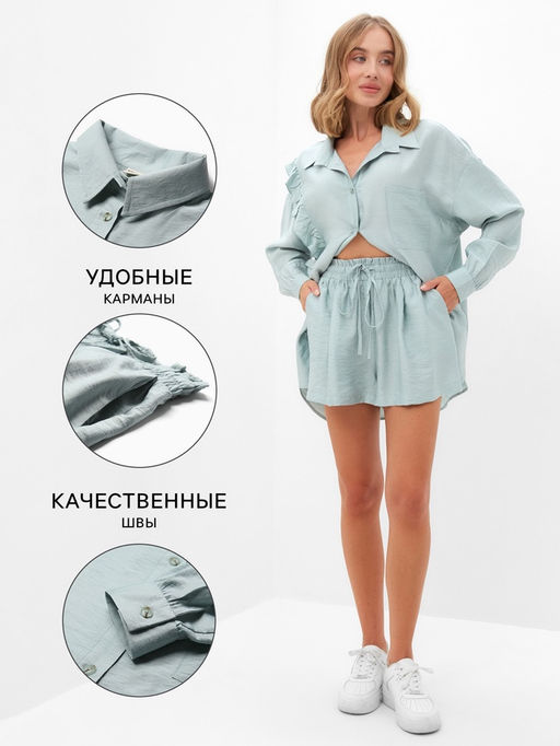 Костюм женский (блузка, шорты) MINAKU: Casual Collection, зелёный, размер 44