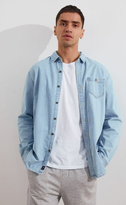 Рубашка мужская джинсовая с длинным рукавом F311-1241 голубая