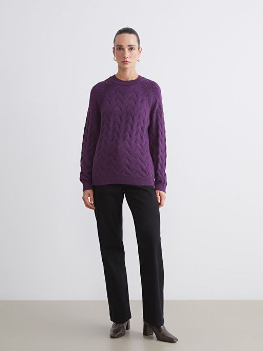 Bisiklet Yaka Kendinden Desenli Kad?n Triko Kazak