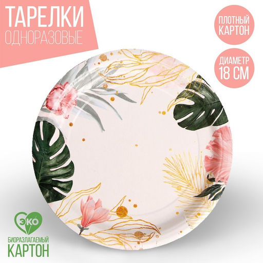 Тарелка бумажная Природный принт, набор 6 шт, 18 см
