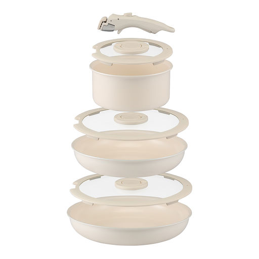 Набор посуды для приготовления со съемной ручкой smart ceramic, 7 предметов, цвета топленого молокатермо