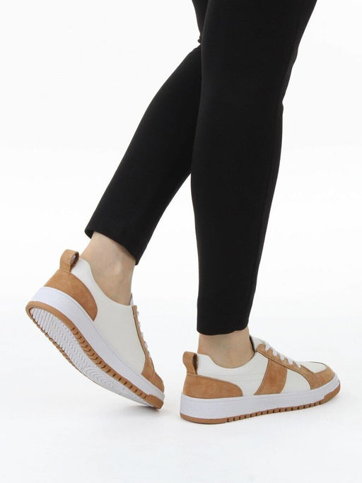 03-C934-5 WHITE/BROWN Кеды кожаные женские (натуральная кожа, натуральная замша)