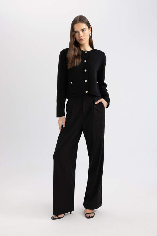 Приталенный кардиган с круглым вырезом - Defacto фото 2