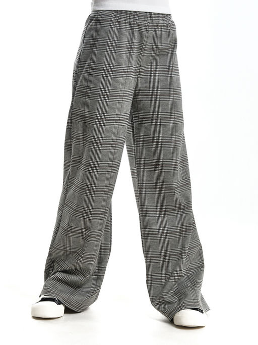 Брюки палаццо для девочки подросткам модные спорт шик UD 7872 клетка серая/черная - Mini maxi фото 9