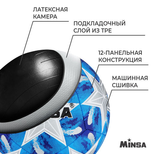 Мяч футбольный MINSA, TPE, машинная сшивка, 12 панелей, р. 5  фото 3