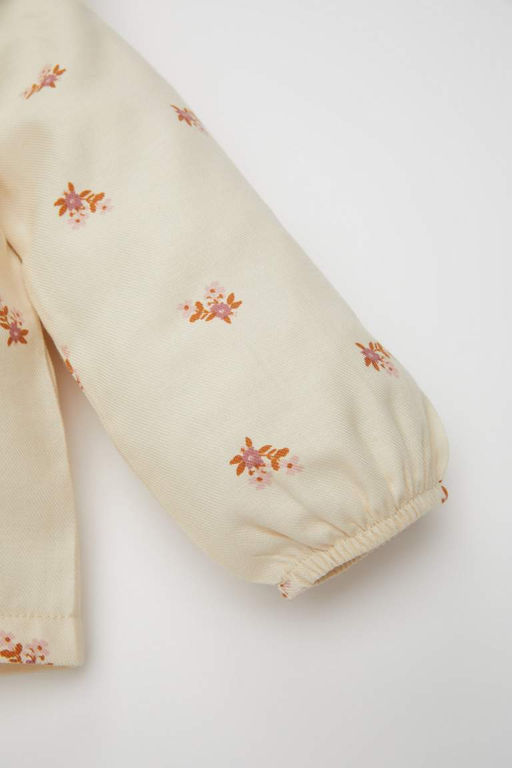 Саржевая рубашка с длинными рукавами и большим воротником на пуговицах для маленьких девочек - Defacto фото 3