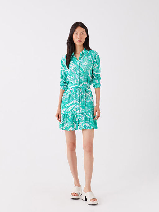 Desenli Uzun Kollu Kad?n G?mlek Elbise