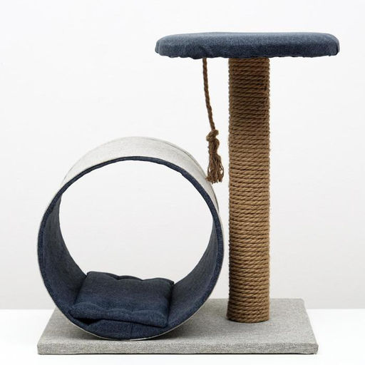 Комплекс для кошек с когтеточкой, с туннелем и полочкой, 44 х 35 х 50 см, рогожка, джут, серо-синий - Пижон фото 3