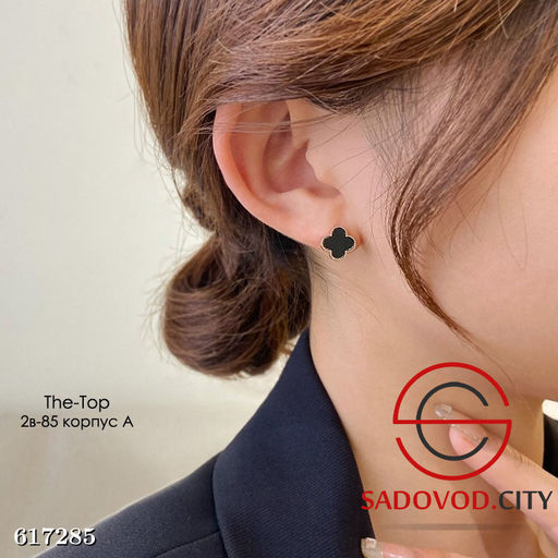 Серьги черный клевер с тонким кантом - Bruno фото 4