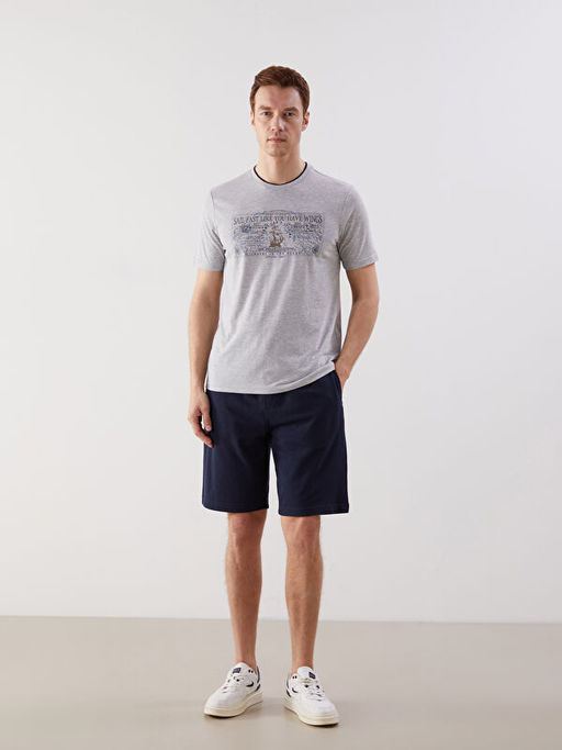 Bisiklet Yaka Bask?l? Penye Erkek Ti??rt