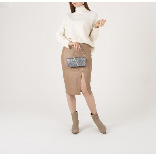 Сумка-клатч женская вечерняя на магните, на длинной цепочке, со стразами, серебристая