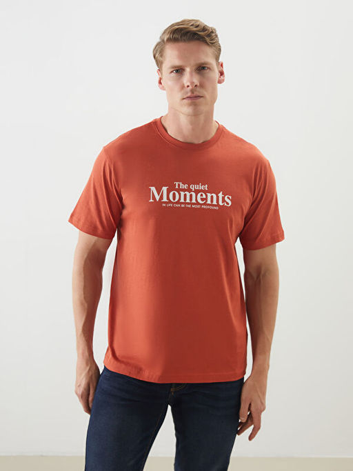 Bisiklet Yaka Bask?l? Penye Erkek Ti??rt