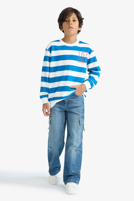 Bisiklet Yaka _izgili Sweatshirt Erkek _ocuk - Defacto фото 2