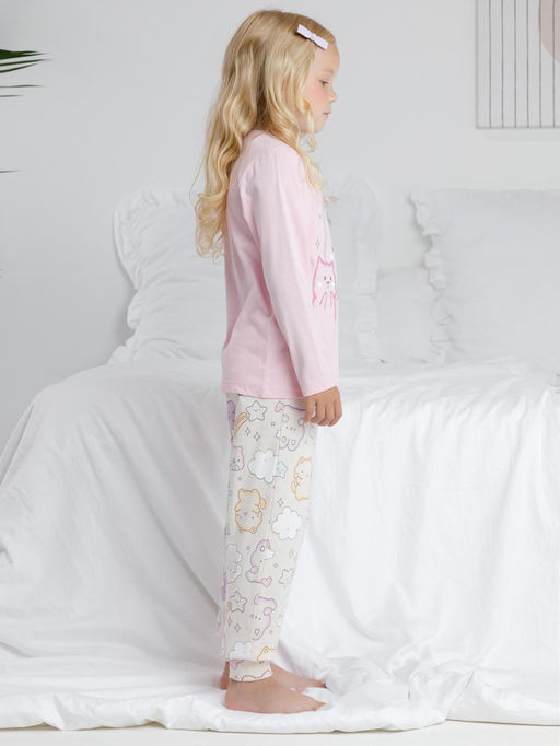 К 1606/светло-розовый,цветные зверята пижама дет